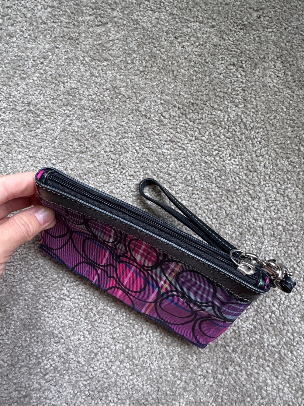 Coach Pink and Purple Signature Wristlet with Black Trim - Picture 3 of 5